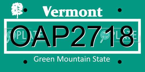 OAP2718 Vermont License Plate