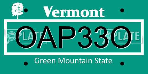 OAP33O Vermont License Plate
