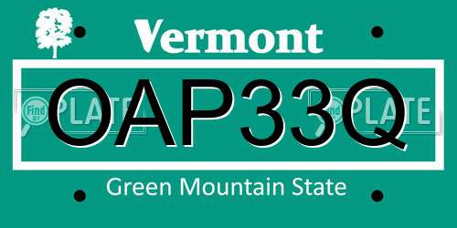 OAP33Q Vermont License Plate
