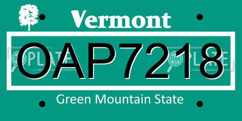 OAP7218 Vermont License Plate