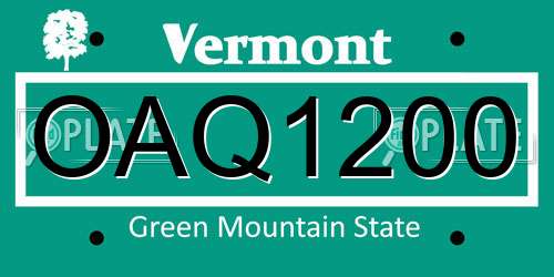OAQ1200 Vermont License Plate