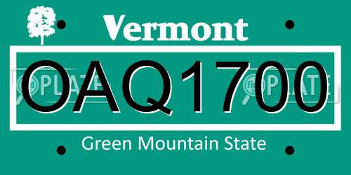 OAQ1700 Vermont License Plate