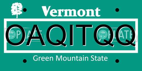 OAQITQQ Vermont License Plate