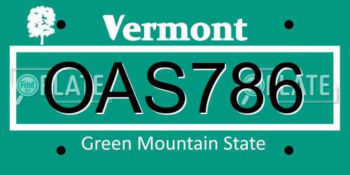 OAS786 Vermont License Plate
