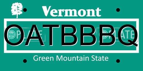 OATBBBQ Vermont License Plate