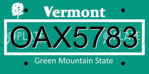 OAX5783 Vermont License Plate