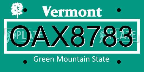 OAX8783 Vermont License Plate