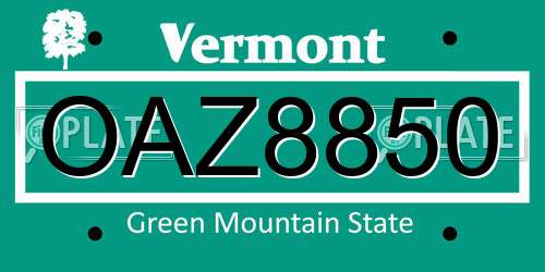 OAZ8850 Vermont License Plate