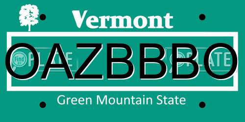 OAZBBBO Vermont License Plate