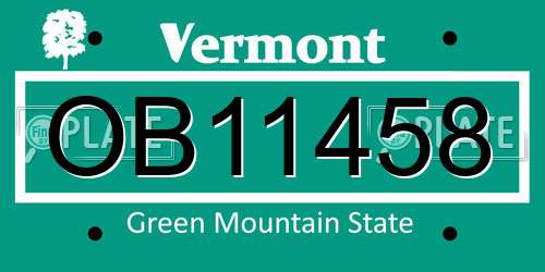 OB11458 Vermont License Plate
