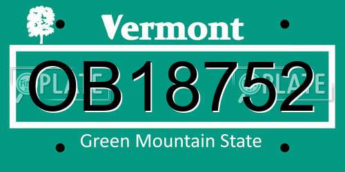 OB18752 Vermont License Plate