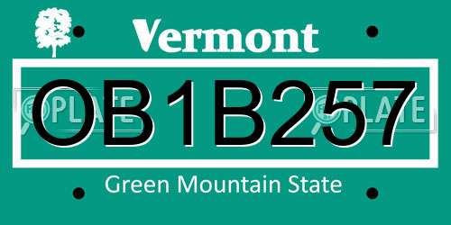 OB1B257 Vermont License Plate