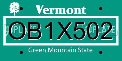 OB1X502 Vermont License Plate