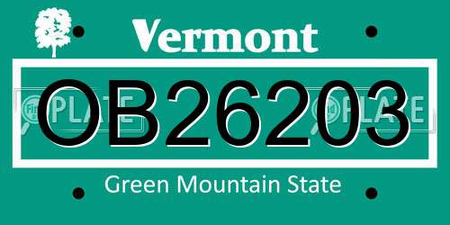 OB26203 Vermont License Plate