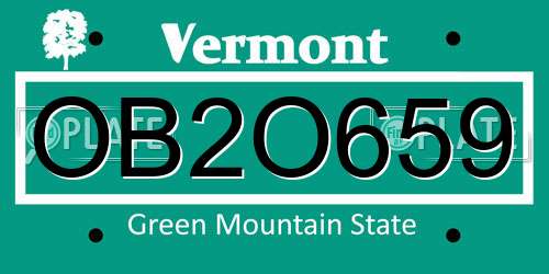 OB2O659 Vermont License Plate