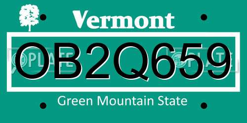 OB2Q659 Vermont License Plate