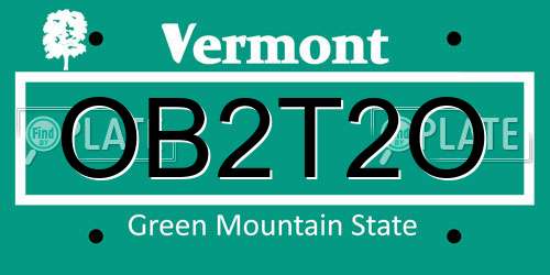 OB2T2O Vermont License Plate