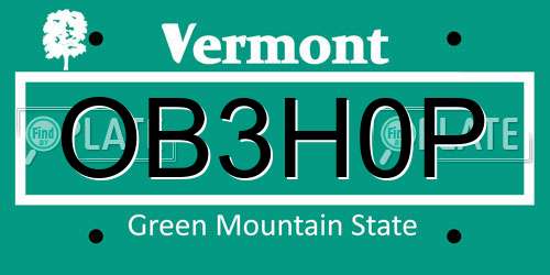 OB3H0P Vermont License Plate