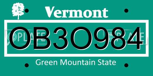 OB3O984 Vermont License Plate