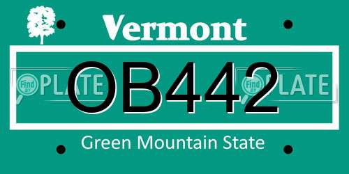 OB442 Vermont License Plate