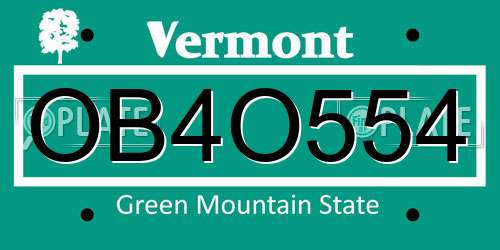 OB4O554 Vermont License Plate