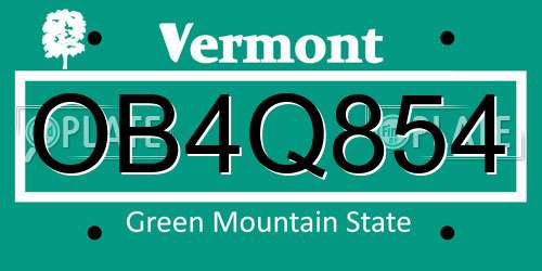 OB4Q854 Vermont License Plate