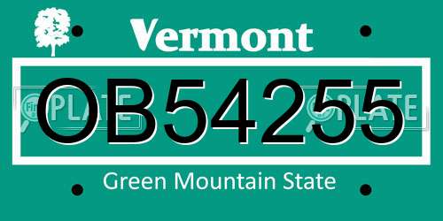 OB54255 Vermont License Plate