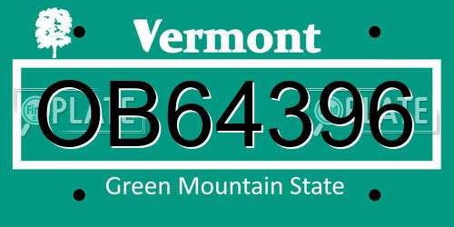 OB64396 Vermont License Plate