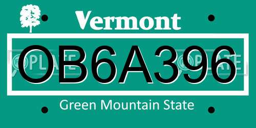 OB6A396 Vermont License Plate