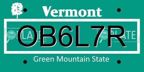 OB6L7R Vermont License Plate