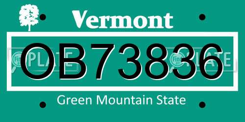 OB73836 Vermont License Plate