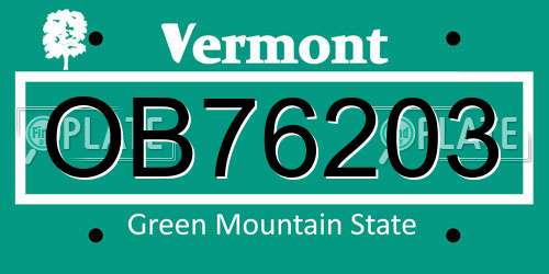OB76203 Vermont License Plate