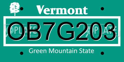 OB7G203 Vermont License Plate