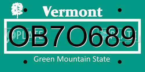 OB7O689 Vermont License Plate