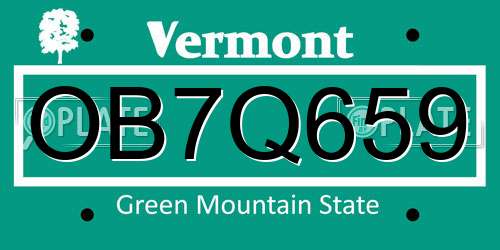 OB7Q659 Vermont License Plate