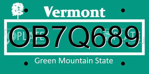 OB7Q689 Vermont License Plate
