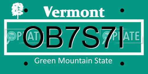 OB7S7I Vermont License Plate