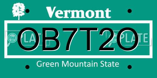 OB7T2O Vermont License Plate