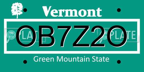 OB7Z2O Vermont License Plate
