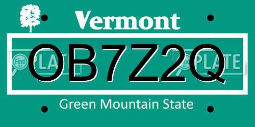 OB7Z2Q Vermont License Plate