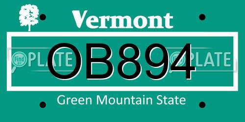 OB894 Vermont License Plate
