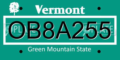 OB8A255 Vermont License Plate