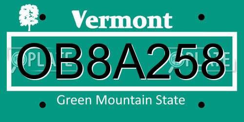 OB8A258 Vermont License Plate