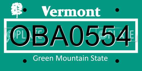 OBA0554 Vermont License Plate