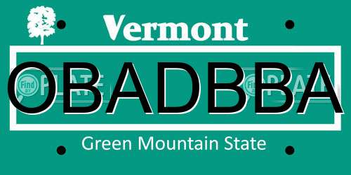 OBADBBA Vermont License Plate