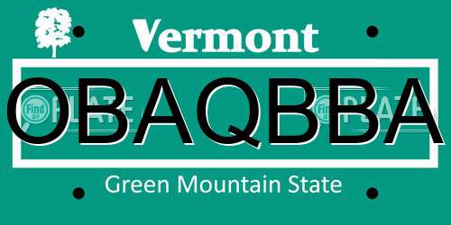 OBAQBBA Vermont License Plate