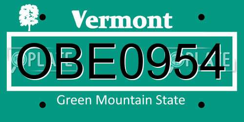 OBE0954 Vermont License Plate