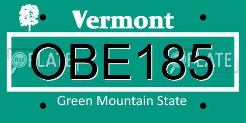 OBE185 Vermont License Plate