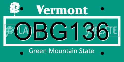 OBG136 Vermont License Plate