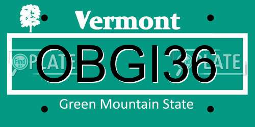 OBGI36 Vermont License Plate